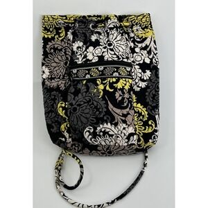Vera Bradley Baroque Backsack Drawstring Backpack Black Yellow Retired Pockets